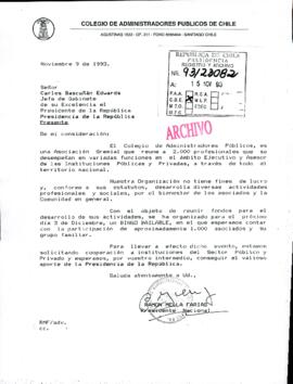 [Carta del Colegio de Administradores Públicos de Chile dirigida al Jefe de Gabinete Presidencial, referente a solicitud de apoyo financiero]
