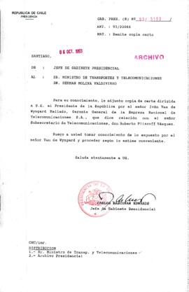 [Oficio Gab. Pres. Ord. N° 5193 de Jefe de Gabinete Presidencial, remite copia de carta que se indica]