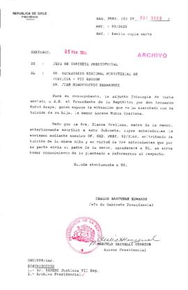 [Oficio del Gabinete Presidencial dirigido al Secretario Regional Ministerial de Justicia de la VI Región]