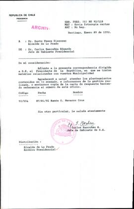 [Carta del Jefe de Gabinete de la Presidencia al Alcalde de Lo Prado]