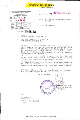 [Carta de la Jefa de División de Cultura del Ministerio de Educación  dirigida al Jefe de Gabinete Presidencial]