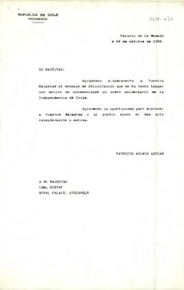 [Carta del Presidente Patricio Aylwin a su Majestad Carl Gustaf]