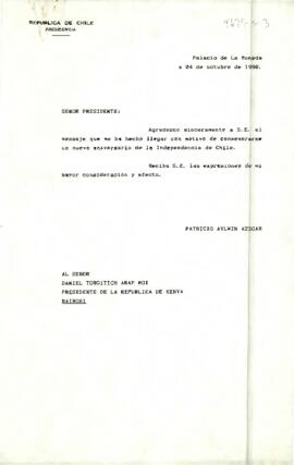 [Carta de S.E El Presidente de la República a Presidente de la República de Kenia]