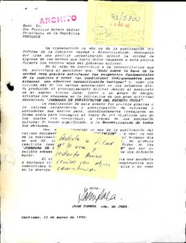 [Carta de Joan Turner dirigida al Presidente Patricio Aylwin, referente a actividad denominada "Jornadas de Purificación del Estadio Chile]