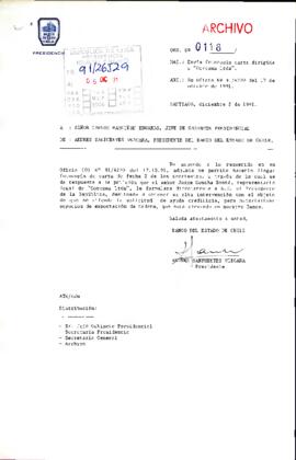 [Carta del Banco del Estado de Chile a Sr. Jefe de Gabinete Presidencial]