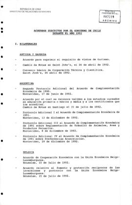 Acuerdos suscritos por el gobierno de Chile durante el año 1992