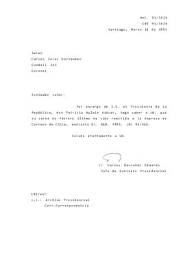 Carta remitida a la Empresa Correos de Chile