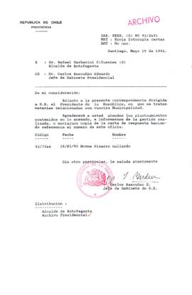 [Carta del Jefe de Gabinete de la Presidencia a Alcalde (S) de Antofagasta]