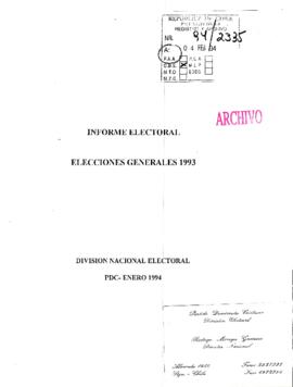 [Informe electoral, elecciones generales 1993. División Nacional Electoral PDC]