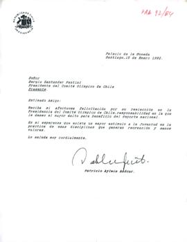 [Carta del Presidente Patricio Aylwin al Presidente del Comité Olímpico de Chile]