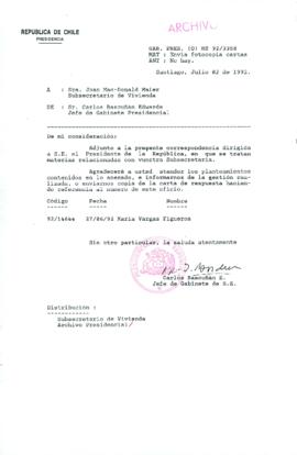 [Carta del Jefe de Gabinete de la Presidencia a Subsecretaria de Vivienda]