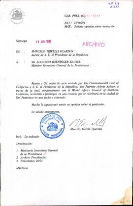 [Carta de Asesor de la Presidencia al Ministro Secretario General de la Presidencia]