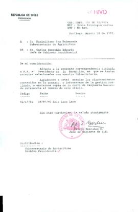 [Carta de Jefe de Gabinete de la Presidencia a Subsecretario de Agricultura]