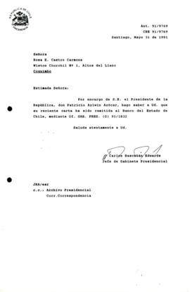 [Informa que carta fue remitida a Banco del Estado de Chile, mediante Of. GAB. PRES. (0) 91/1832]