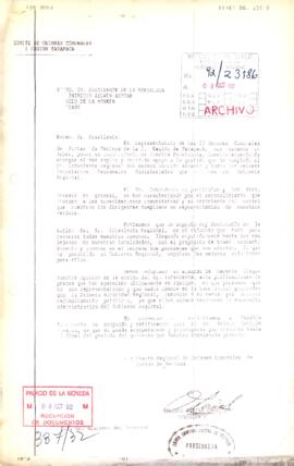 [Carta de solicitud del Comité de Uniones Comunales de la I Región del Tarapacá dirigida al Presidente Patricio Aylwin]