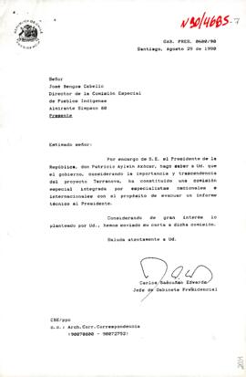 [Carta informando al Director de la Comisión Especial de Pueblos Indígenas la consideración del Presidente respecto el "Proyecto Terranova"].