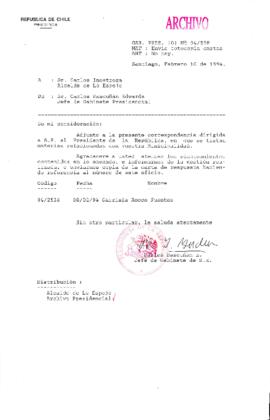 [Oficio Ord. N° 598 de Jefe de Gabinete Presidencial, remite copia de carta que se indica]
