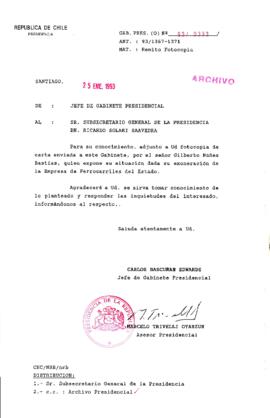 [Oficio  Gab. Pres. Ord. N° 0393 de Jefe de Gabinete Presidencial, remite copia de carta que se indica]