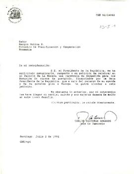 [Carta de rechazo ante pedido del Ministro de Planificación y Cooperación, Sergio Molina Silva]