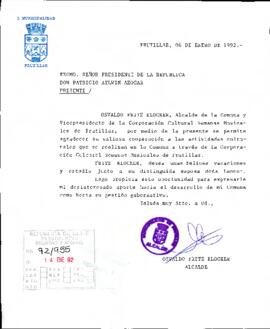 [Carta de agradecimiento del Alcalde de Frutillar dirigida al Presidente Patricio Aylwin]