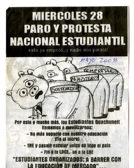Miércoles 28 Paro y Protesta Nacional Estudiantil. "Estudiantes organizados a barrer con la educación de mercado"