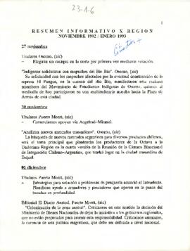 Resumen Informativo X Región Noviembre 1992/ Enero 1993