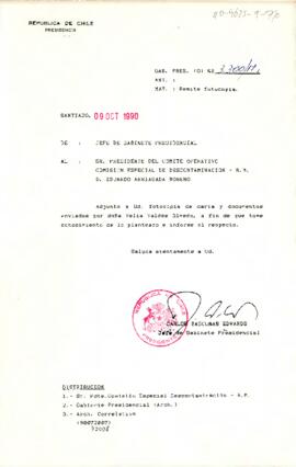 [Carta del Jefe de Gabinete Presidencial al Presidente del Comite Operativo de la Comisión Especial de Descontaminación]