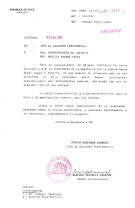 [Oficio  Gab. Pres. Ord. N° 0672  de Jefe de Gabinete Presidencial, remite copia de carta que se indica]