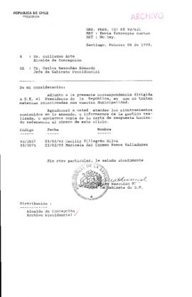 [Oficio del Gabinete Presidencial dirigido al Alcalde de Concepción]