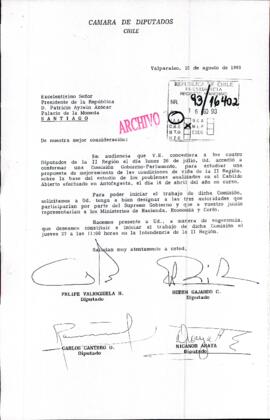 [Carta de la Cámara de Diputados de Chile, solicita al Sr. Presidente designar autoridades en representación del gobierno para tratar la propuesta de mejoramiento de las condiciones de vida de la II Región]