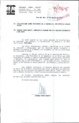 [Carta de Candidato a Senador por la V Región, Eduardo Parra Bartet]