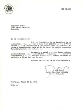 Carta del Carlos Bascuñan al Diputado Juan Pablo Letelier