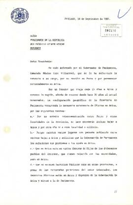 [Carta de Senado de la República sobre petición de renuncia al Gobernador de Parinacota]