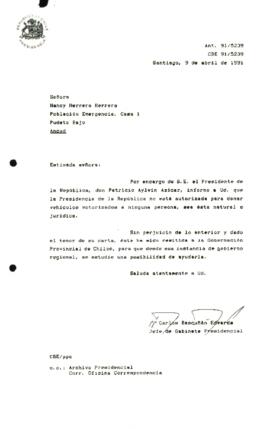 Carta remitida la Gobernación Provincial de Chiloé