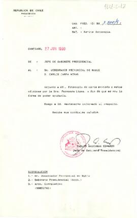 [Carta del Jefe de Gabinete Presidencial al Gobernador Provincial de Ñuble]