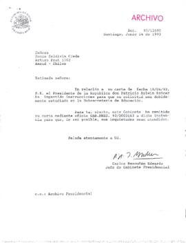 [Respuesta del Jefe de Gabinete de la Presidencia por carta de Sonia Saldivia en que se apruebe el Estatuto Docente]