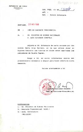 [Carta del Jefe de Gabinete Presidencial al Ministro de Bienes Nacionales]
