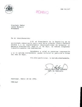 [Carta del Jefe de Gabinete de la Presidencia a diputado Jaime Naranjo]