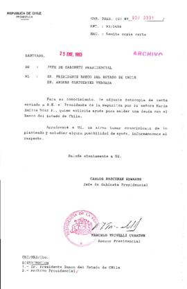 [Oficio  Gab. Pres. Ord. N° 0391 de Jefe de Gabinete Presidencial, remite copia de carta que se indica]