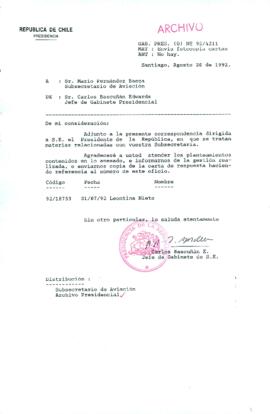 [Carta del Jefe de Gabinete de la Presidencia a Subsecretario de Aviación]