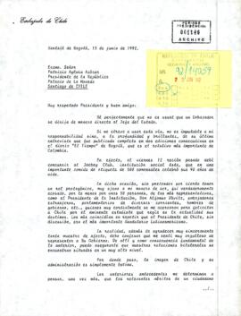 [Carta del Embajador de Chile en Colombia al Presidente Aylwin, enviado felicitaciones por entrev...