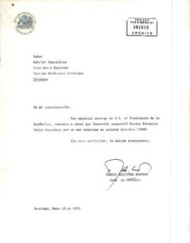 [Carta de Jefe de Gabinete Presidencial al Presidente PDC de Coyhaique]