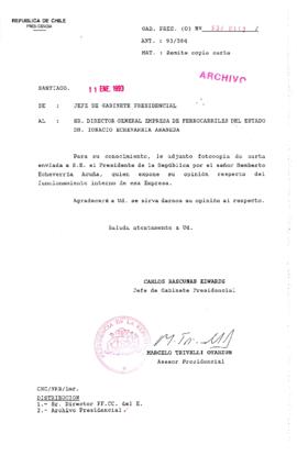 [Oficio  Gab. Pres. Ord. N° 0112 de Jefe de Gabinete Presidencial, remite copia de carta que se indica]