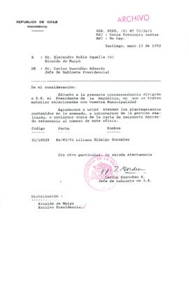 [Carta del Jefe de Gabinete de la Presidencia a Alcalde (S) de Maipú]