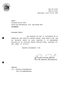 Carta remitida a la Secretaría Ministerial de Justicia Región Metropolitana