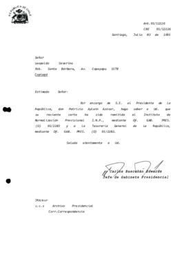 Carta remitida al Instituto de Normalización Previsional I.N.P., mediante Of. GAB. PRES. (O) 91/2...