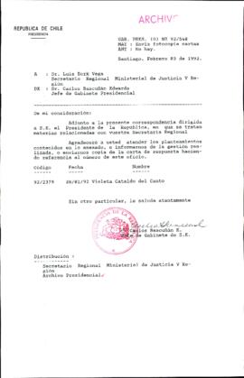 [Carta de Jefe de Gabinete de la Presidencia a SEREMI de Justicia V Región]