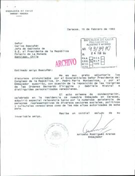 [Carta del Embajador de Chile en Venezuela, Aniceto Rodríguez]