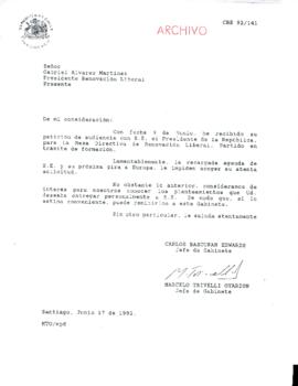[Carta del Jefe de Gabinete de la Presidencia a Presidente de Partido Renovación Liberal]