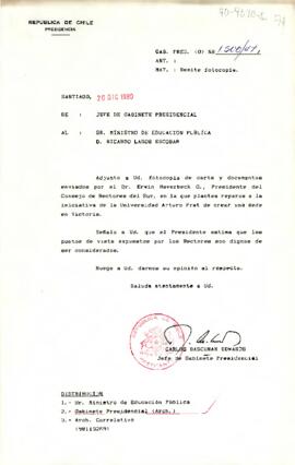 [Carta del Jefe de Gabinete Presidencial a Ministro de Educación, Ricardo Lagos]